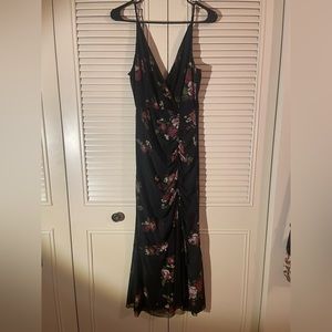 Maxi SHEIN dress, slit cut out on left side, black with floral